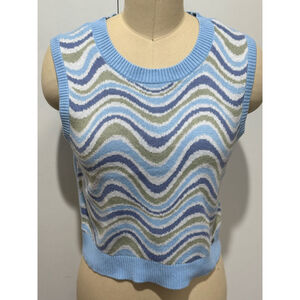 Women's Hollister sleeveless Sweater Vest Size M Blue Wave Pattern Knit Top